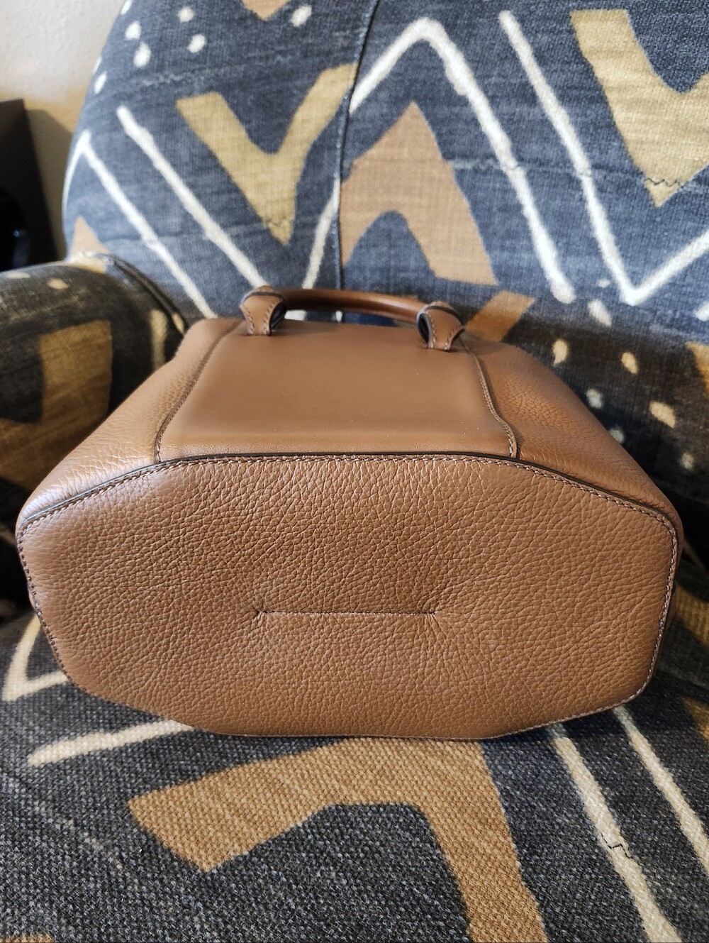 Furla Gilda Cognac Brown Leather Mini Tote Handbag NWOT Mustard Suede Giftable - Picture 4 of 10